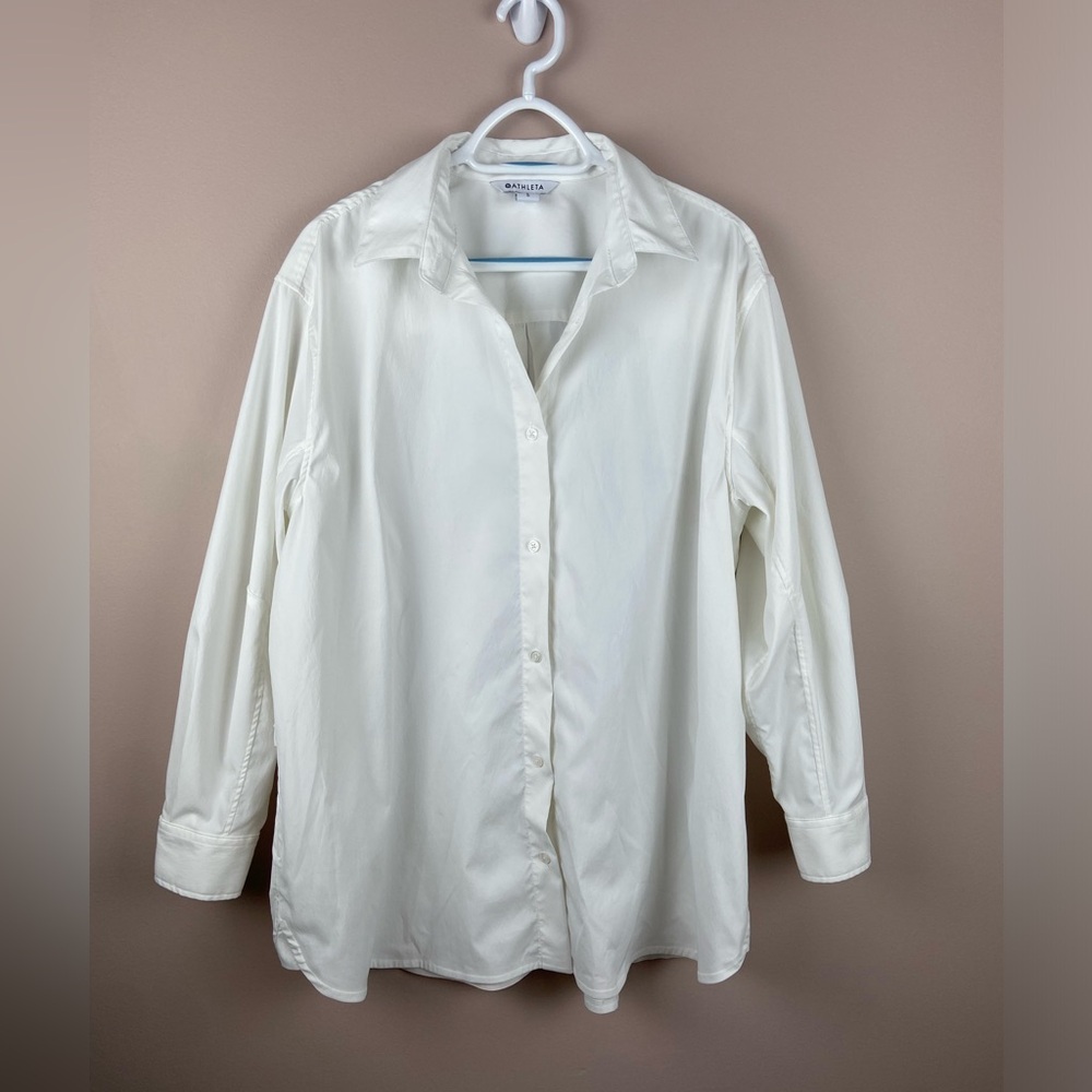 ATHLETA | oversized Poplin Top Blouse Shirt White button down large L